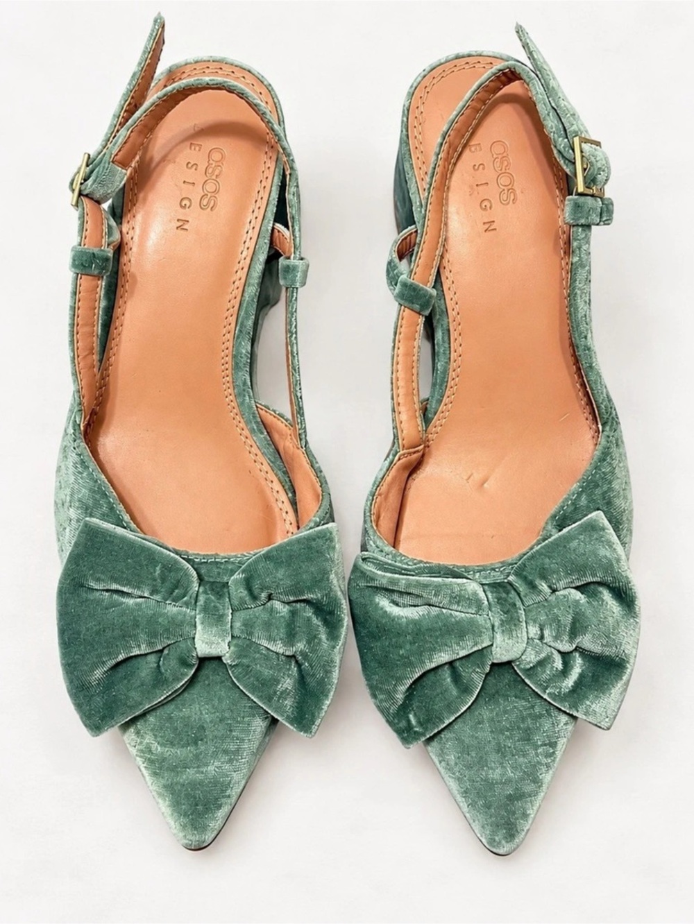 ASOS Green Velvet Bow Heels